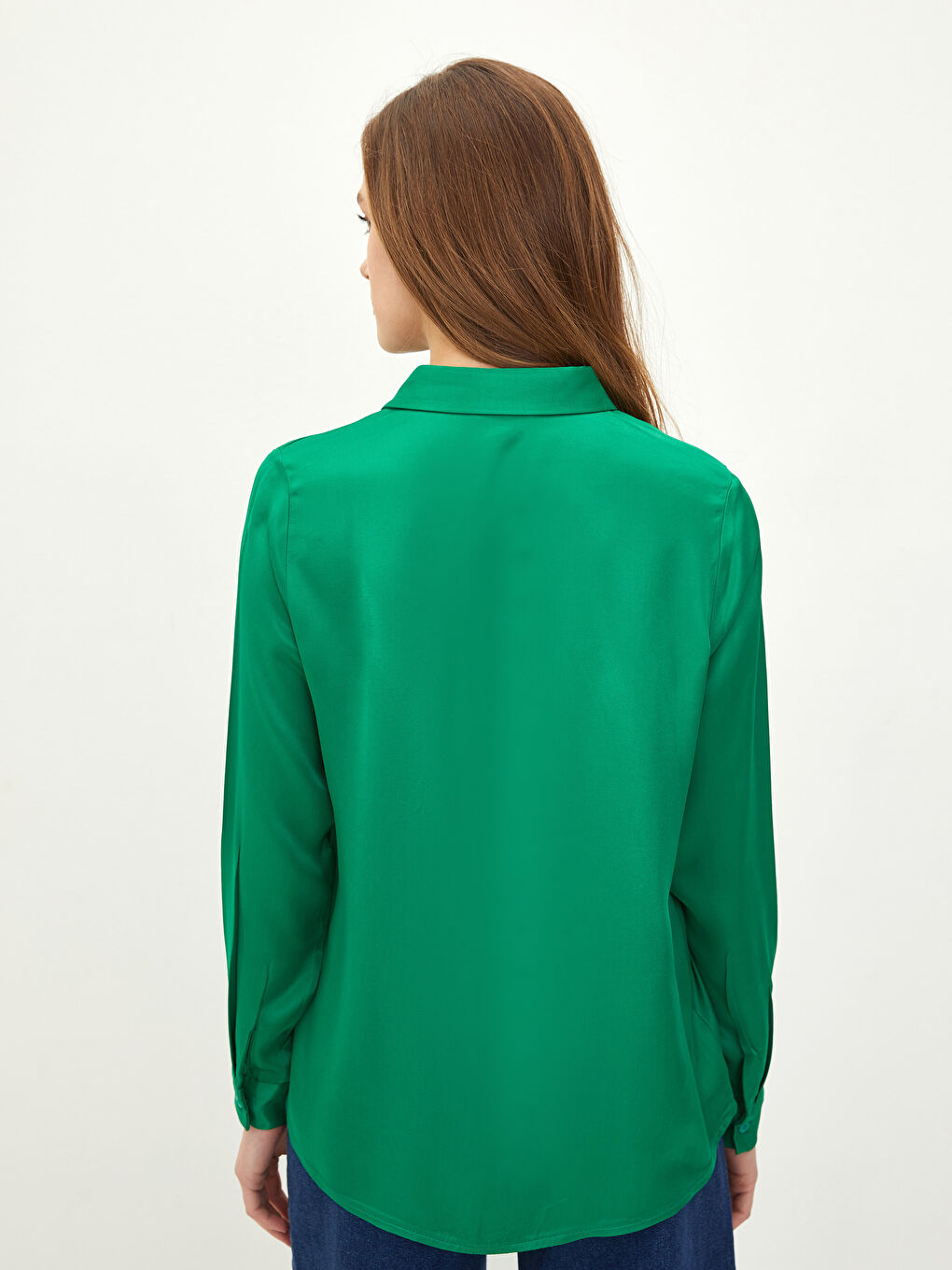 Front Button Closure Straight Long Sleeve Viscose Women's Shirt-4