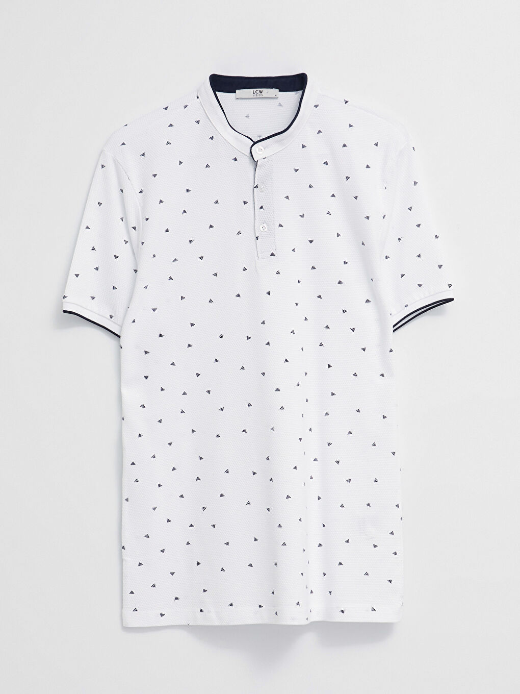 Beyaz Hakim Yaka Kısa Kollu Desenli Pike Erkek Tişört-5