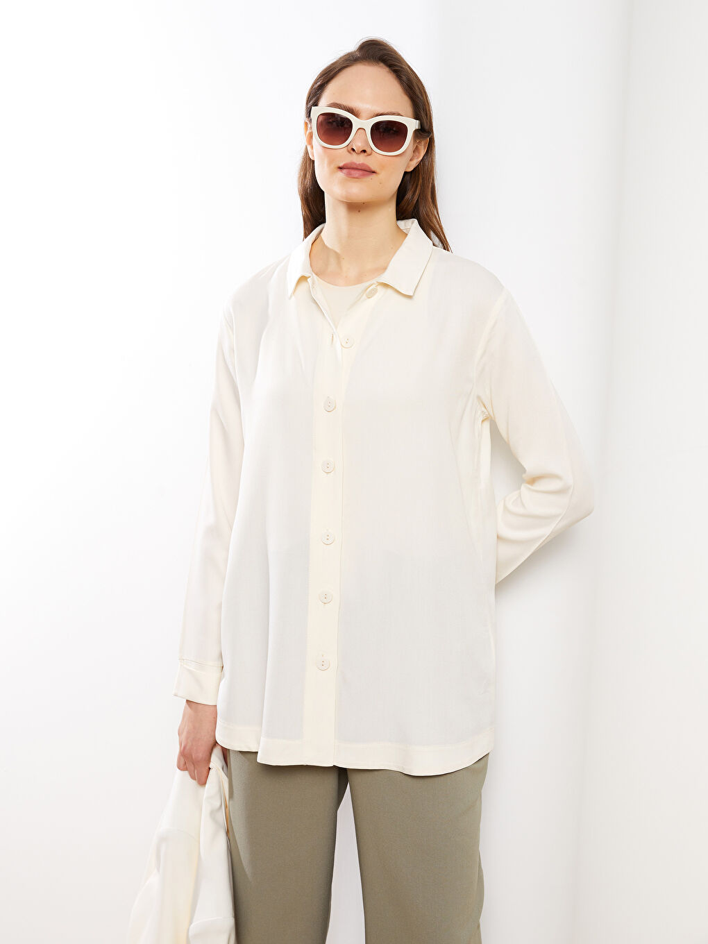 Plain Long Sleeve Oversize Women's Shirt Tunic-2