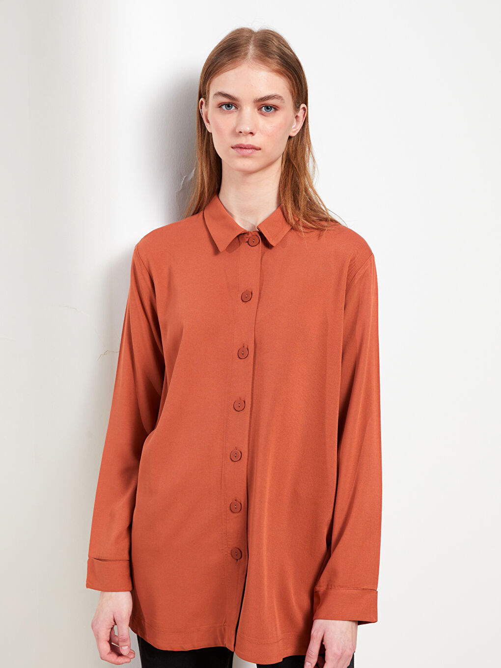 Plain Long Sleeve Oversize Viscose Women's Shirt Tunic-1