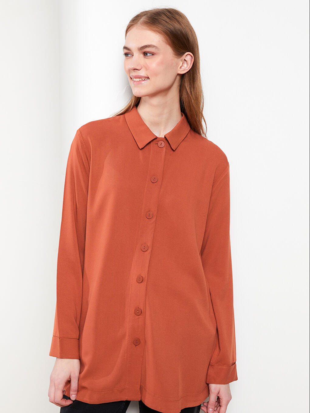 Plain Long Sleeve Oversize Viscose Women's Shirt Tunic-2