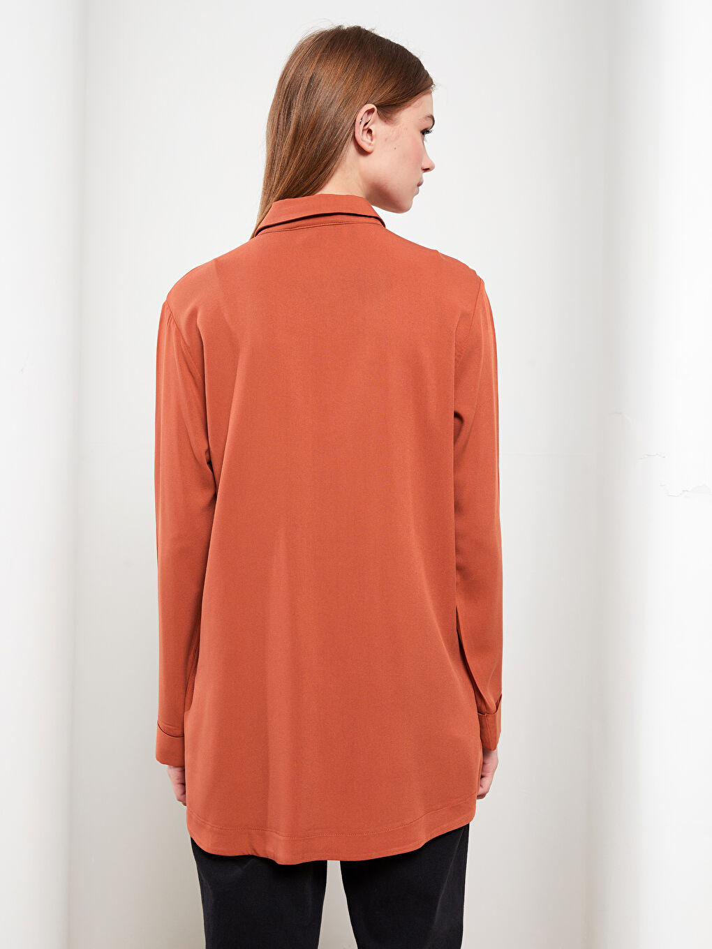 Plain Long Sleeve Oversize Viscose Women's Shirt Tunic-4