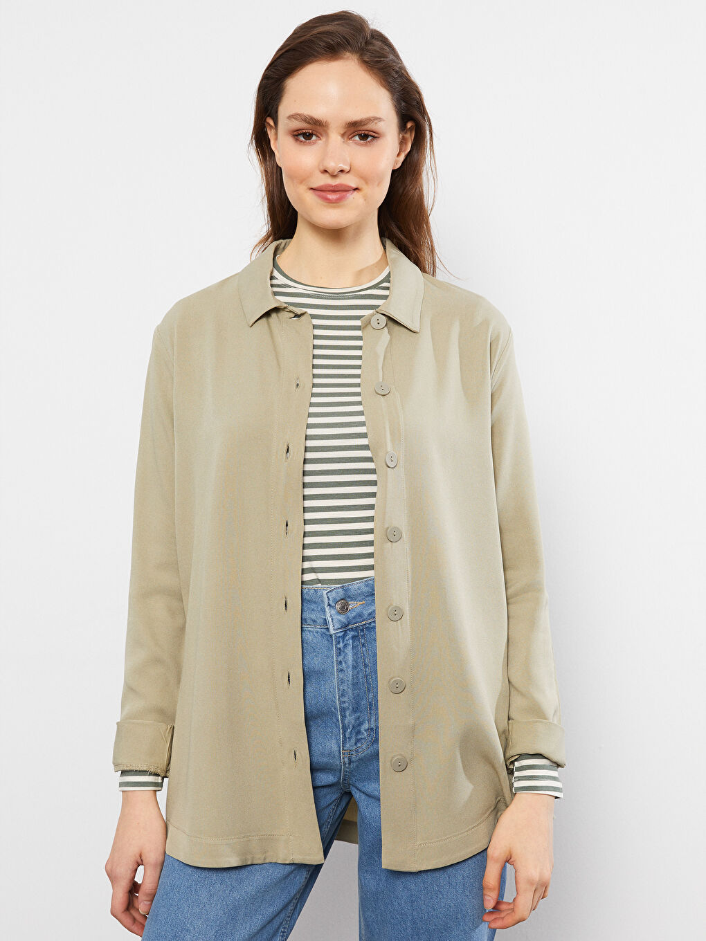 LCW Modest قميص تونيك سادة كم طويل أوفراسايز فيسكوز للسيدات -S2H856Z8-SCL