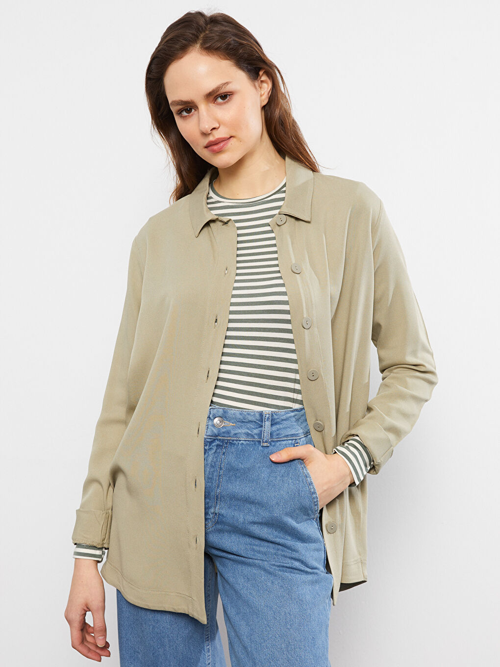 LCW Modest قميص تونيك سادة كم طويل أوفراسايز فيسكوز للسيدات -S2H856Z8-SCL
