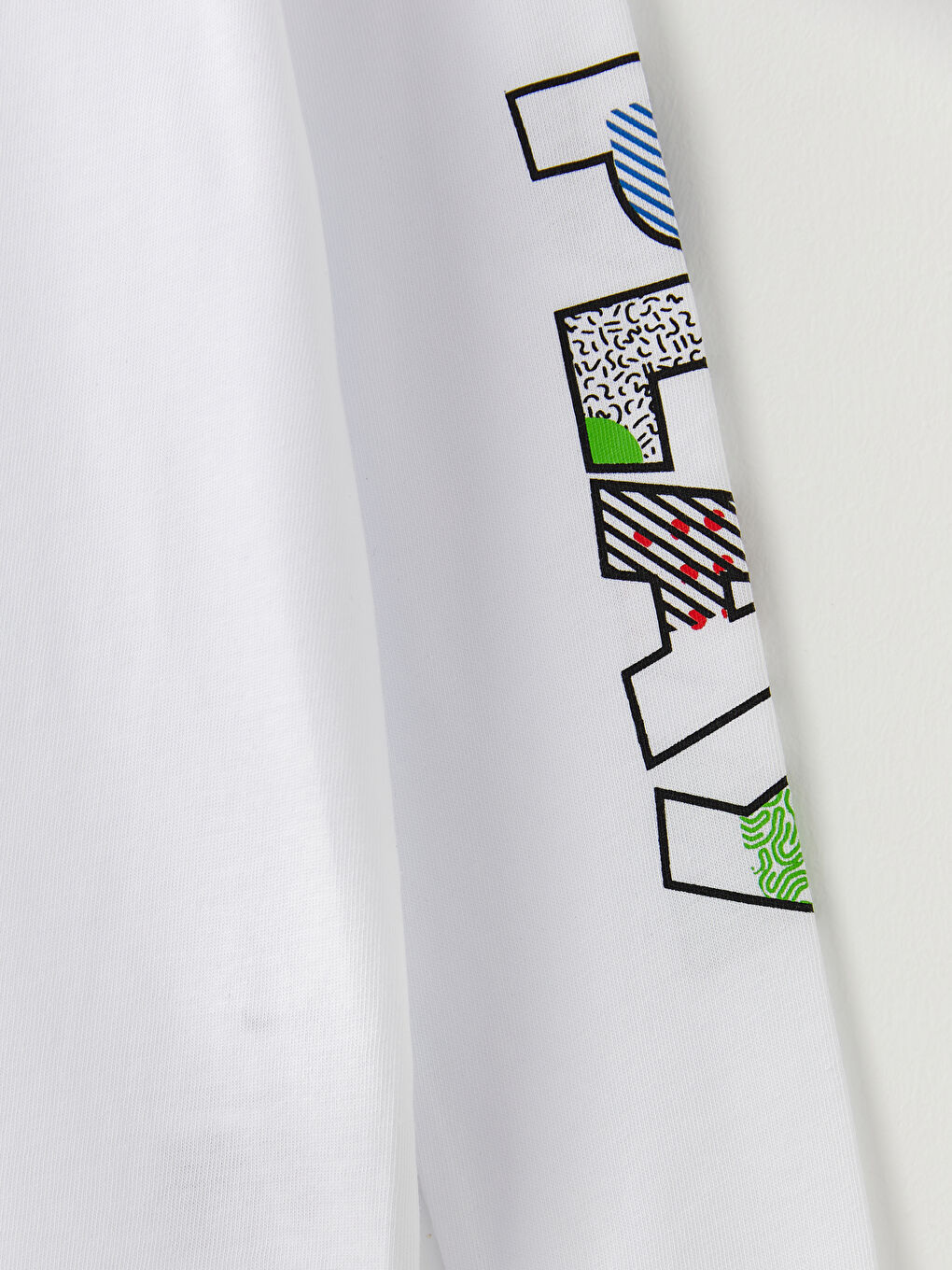 Beyaz Bisiklet Yaka Baskılı Uzun Kollu Pamuklu Erkek Çocuk Tişört-2