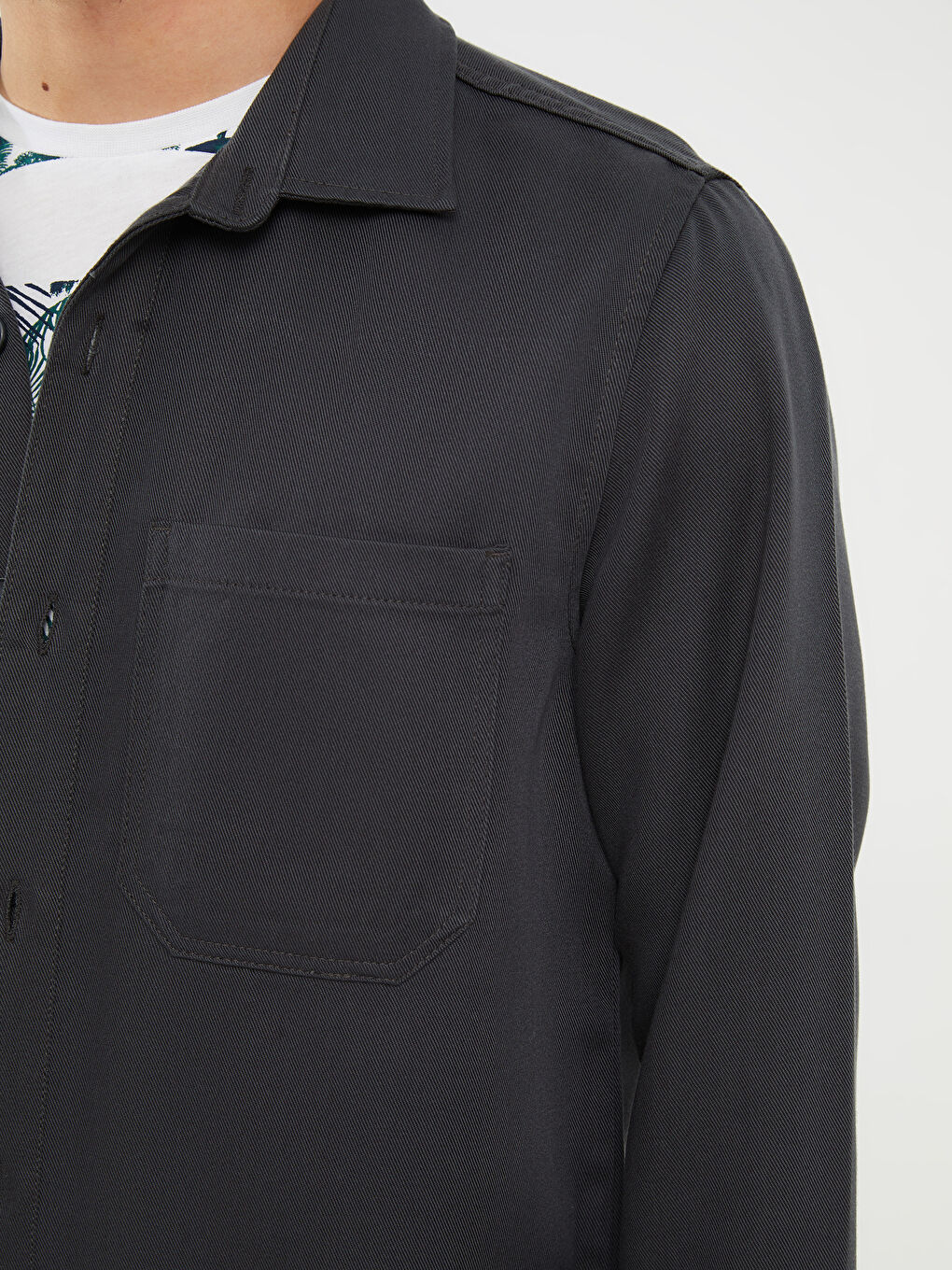 Gri Regular Fit Uzun Kollu Erkek Jean Gömlek-3