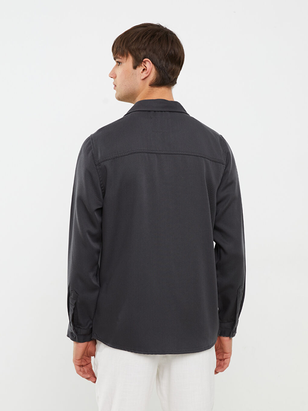 Gri Regular Fit Uzun Kollu Erkek Jean Gömlek-4