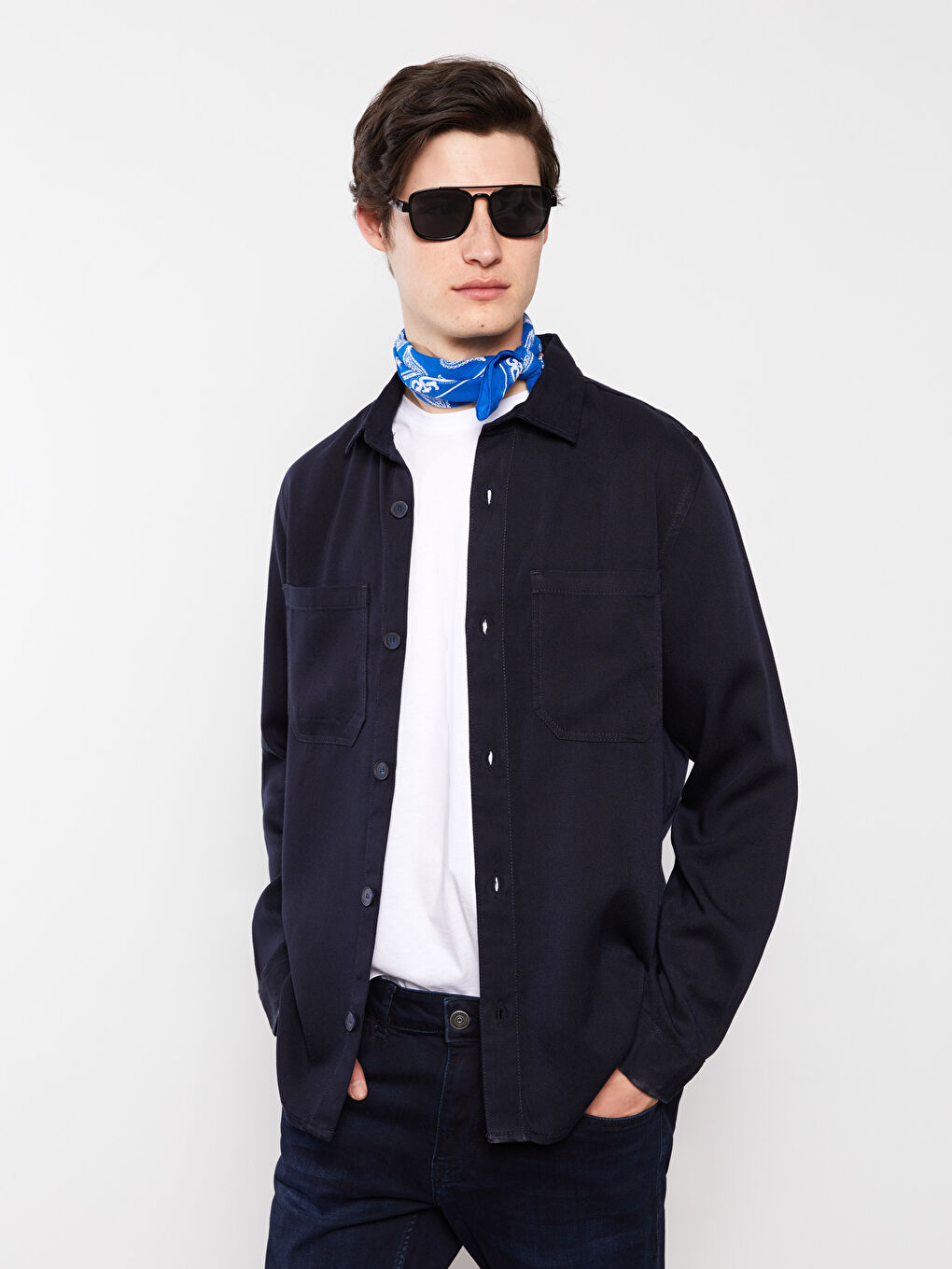 Chemise en Denim à Manches Longues pour Hommes Coupe Régulière-1