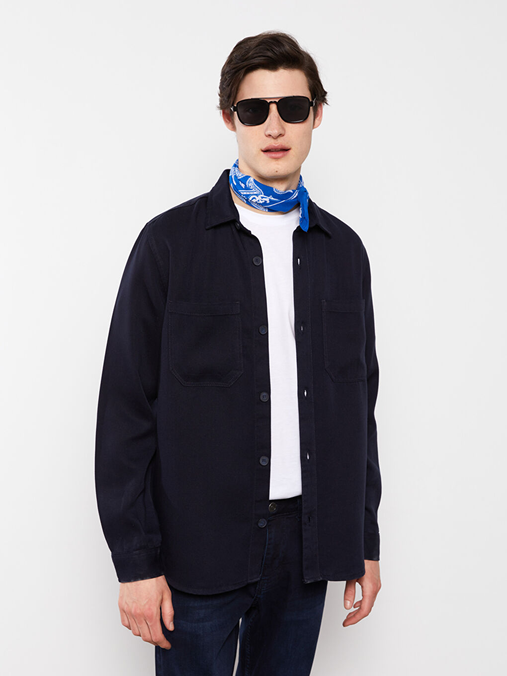 Chemise en Denim à Manches Longues pour Hommes Coupe Régulière-2