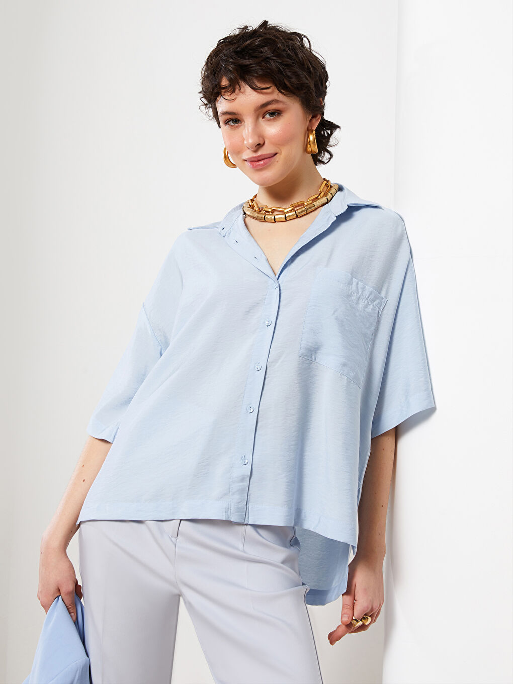 Women's Front Button Closure Plain Shirt