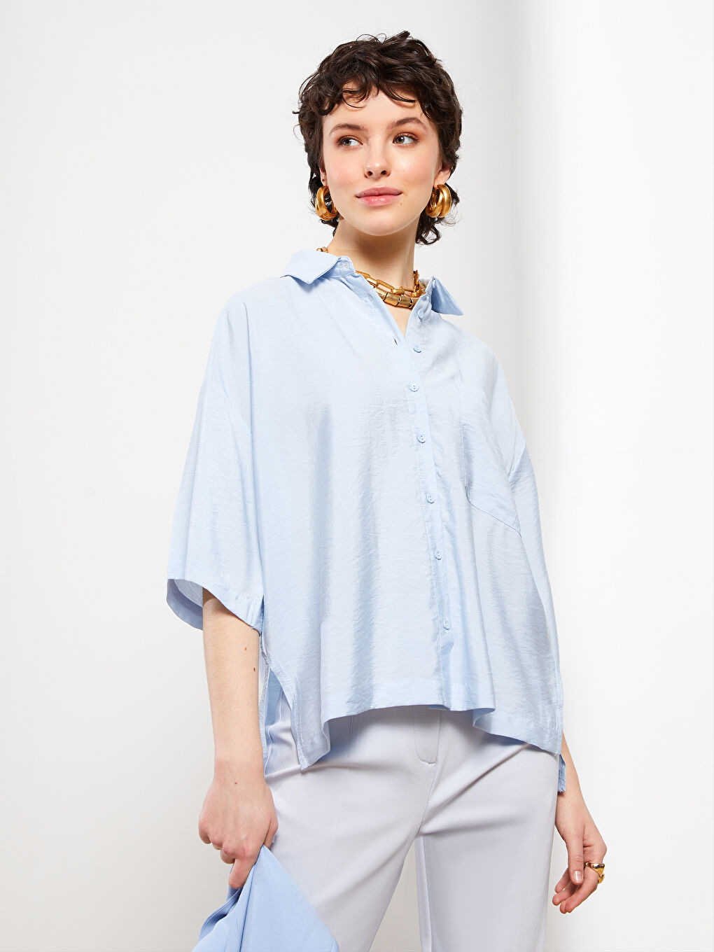Women's Front Button Closure Plain Shirt-1