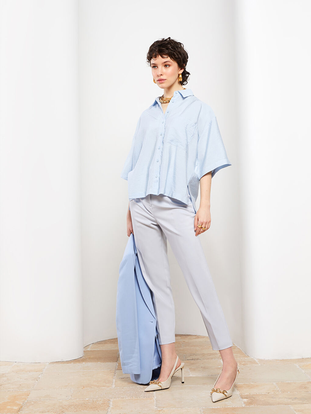 Women's Front Button Closure Plain Shirt-3