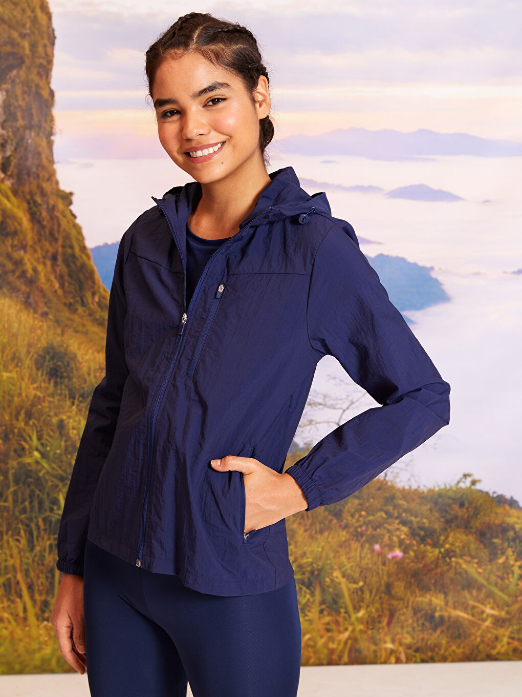 Hooded Straight Long Sleeve Women's Outdoor Raincoat-1