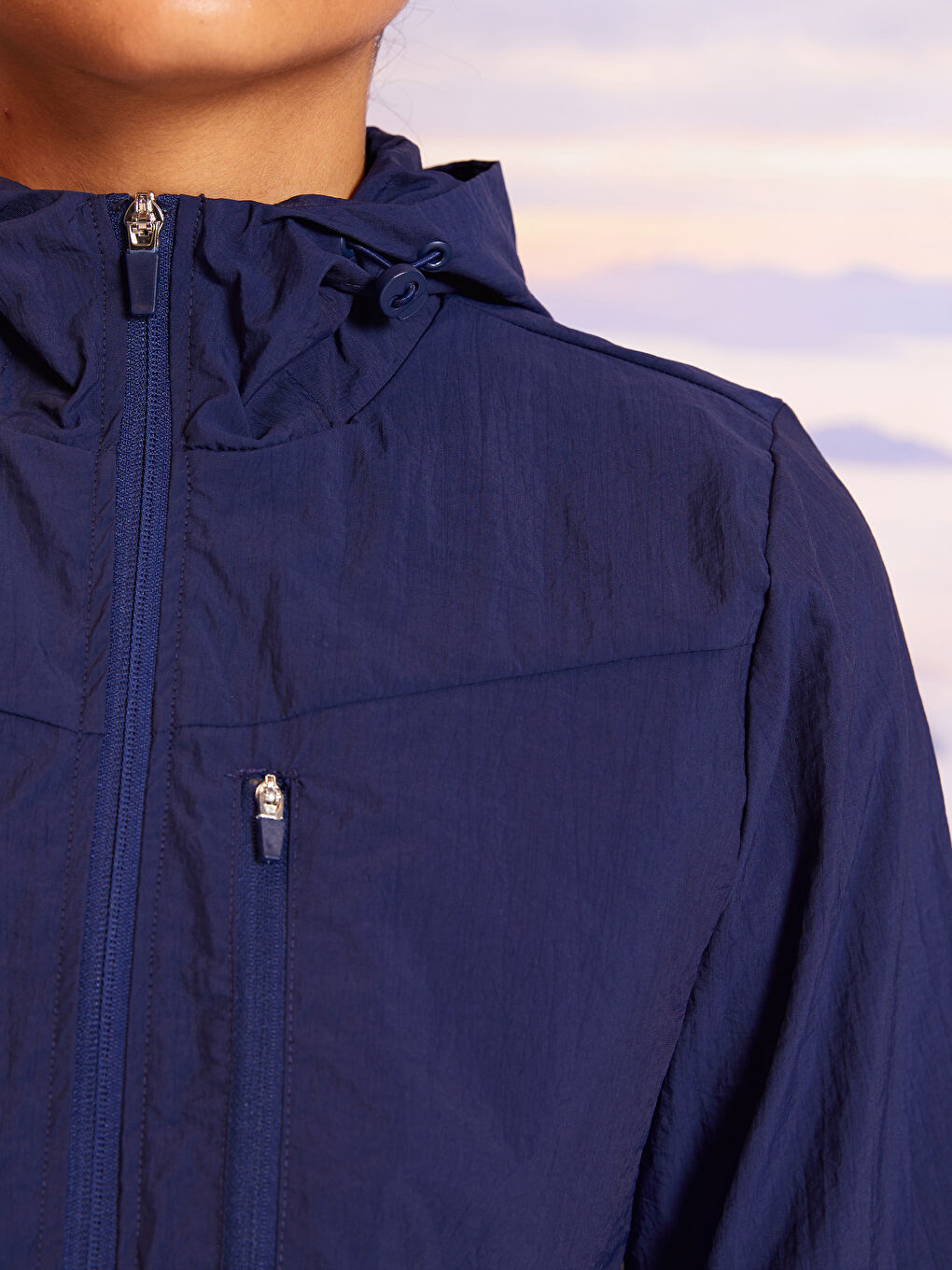 Hooded Straight Long Sleeve Women's Outdoor Raincoat-3