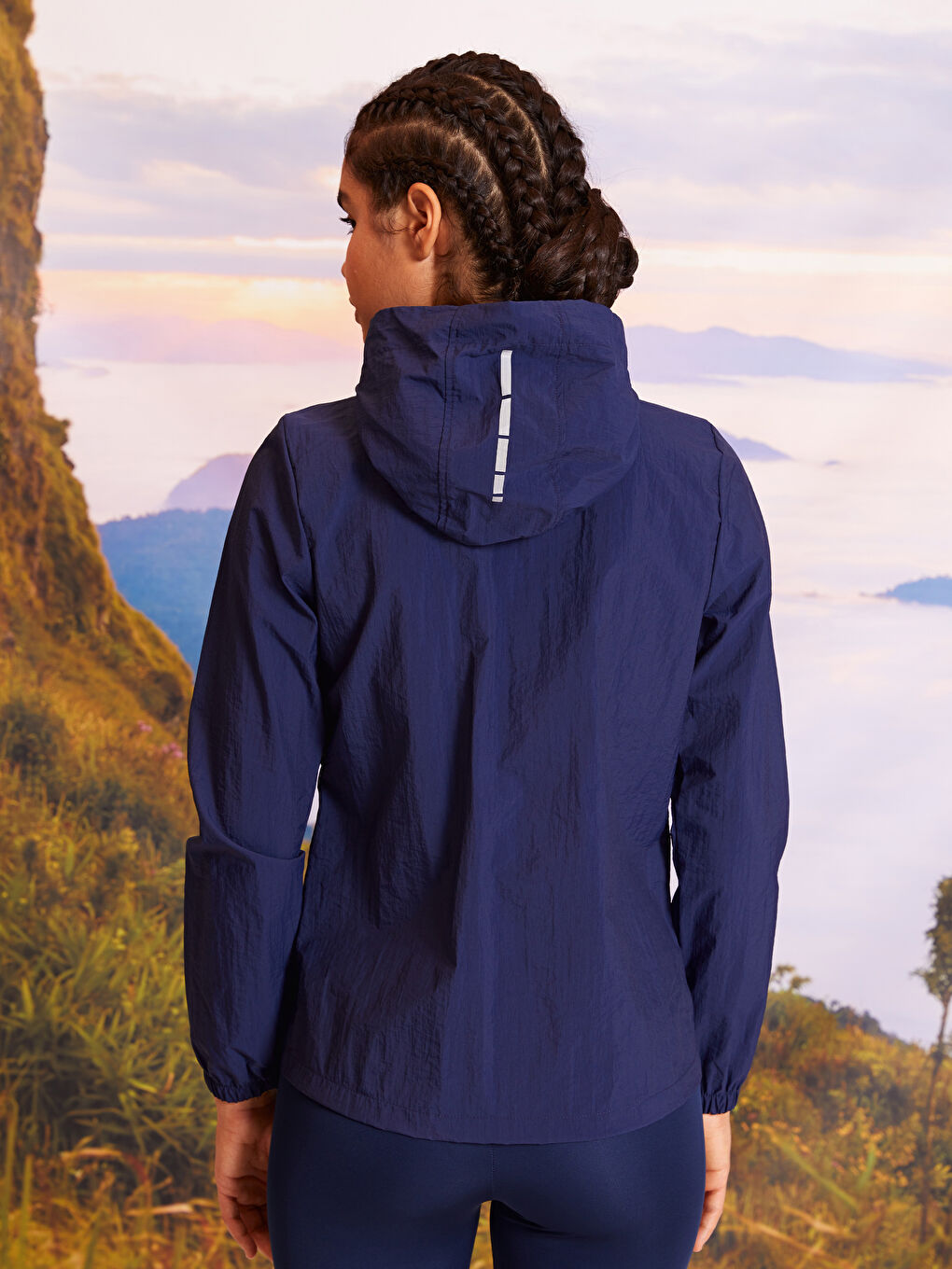 Hooded Straight Long Sleeve Women's Outdoor Raincoat-4