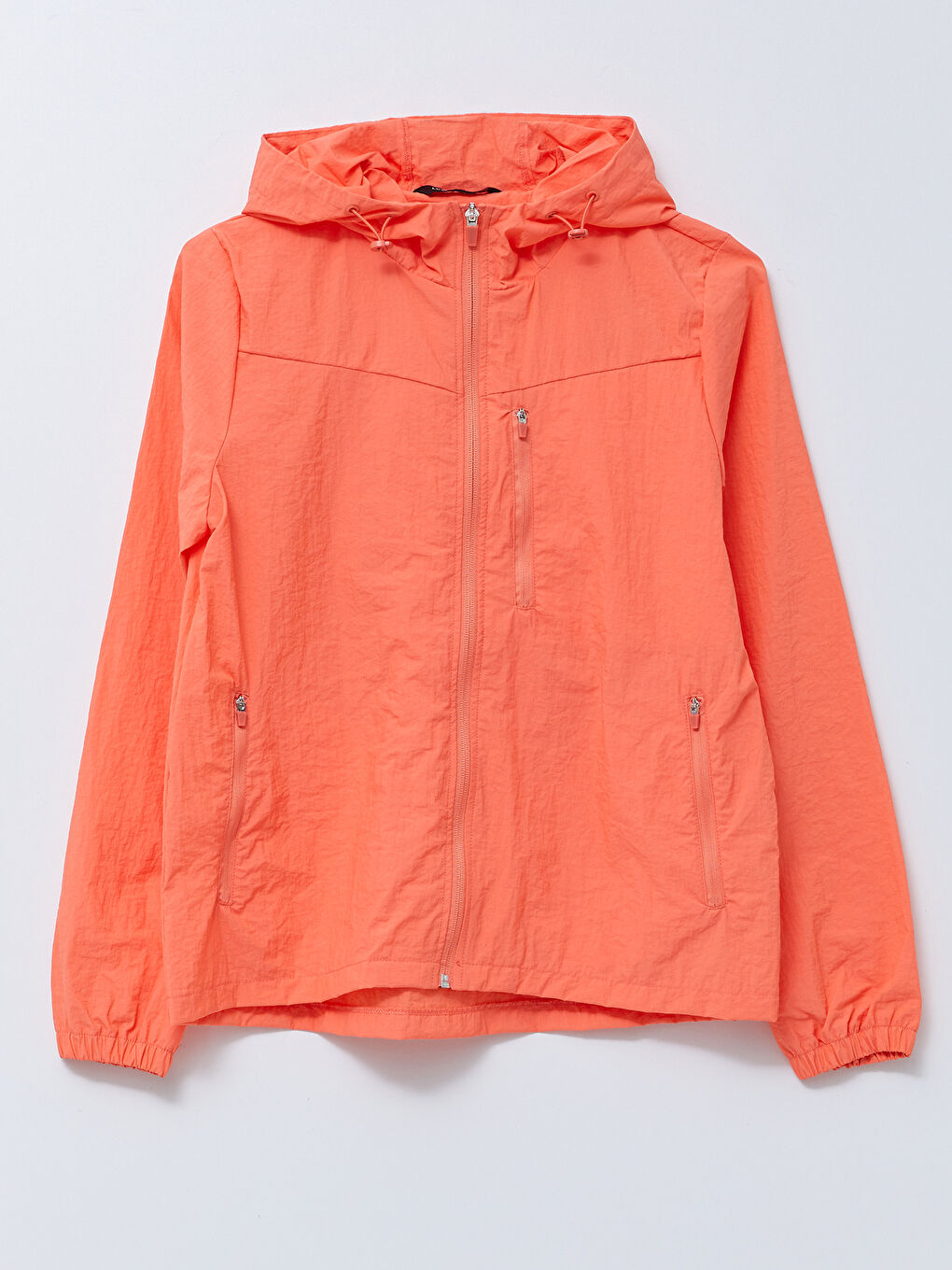 Mercan Kapüşonlu Düz Uzun Kollu Kadın Outdoor Yağmurluk-6