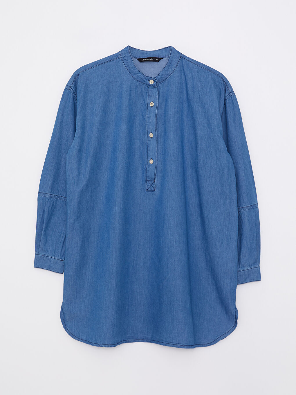 İndigo Hakim Yaka Düz Uzun Kollu Kadın Rodeo Jean Tunik-5