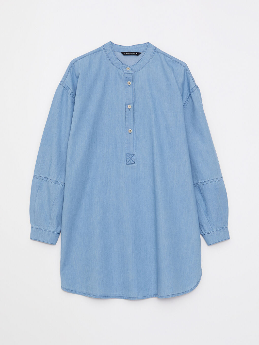 İndigo Hakim Yaka Düz Uzun Kollu Kadın Rodeo Jean Tunik-5