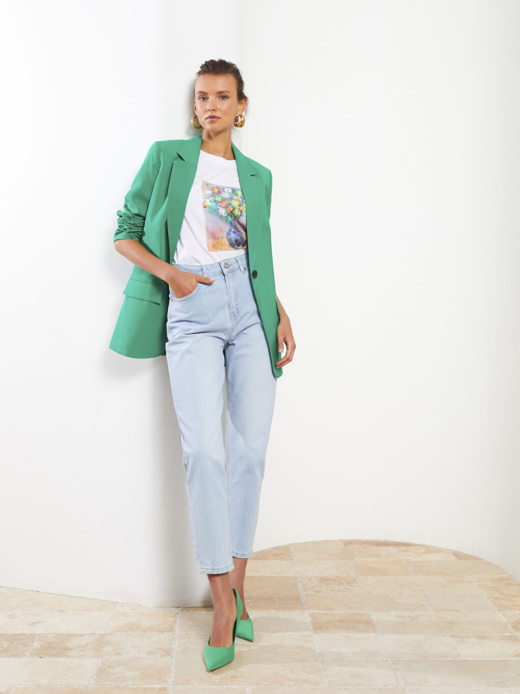 İndigo Yüksek Bel Standart Fit Cep Detaylı Kadın Rodeo Jean Pantolon