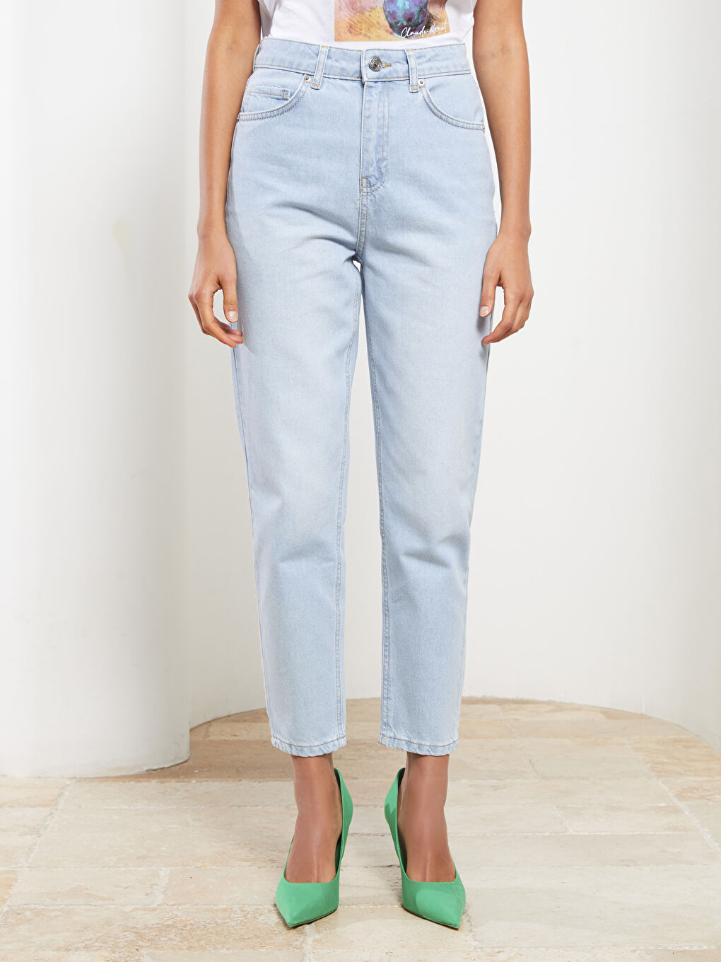 İndigo Yüksek Bel Standart Fit Cep Detaylı Kadın Rodeo Jean Pantolon-2