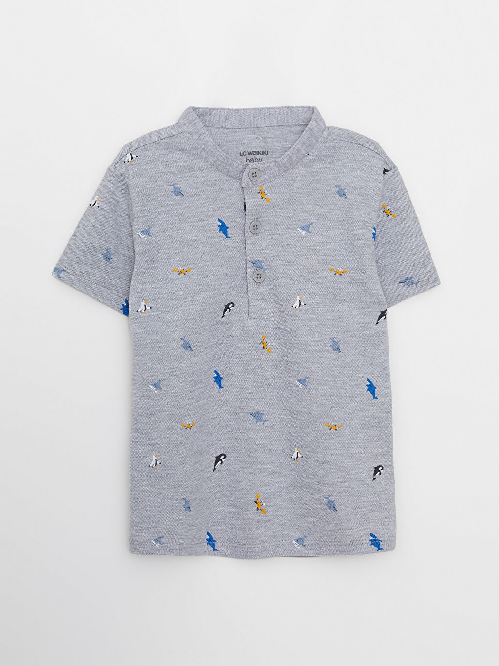 Grandad Collar Short Sleeve Printed Cotton Baby Boy T-Shirt