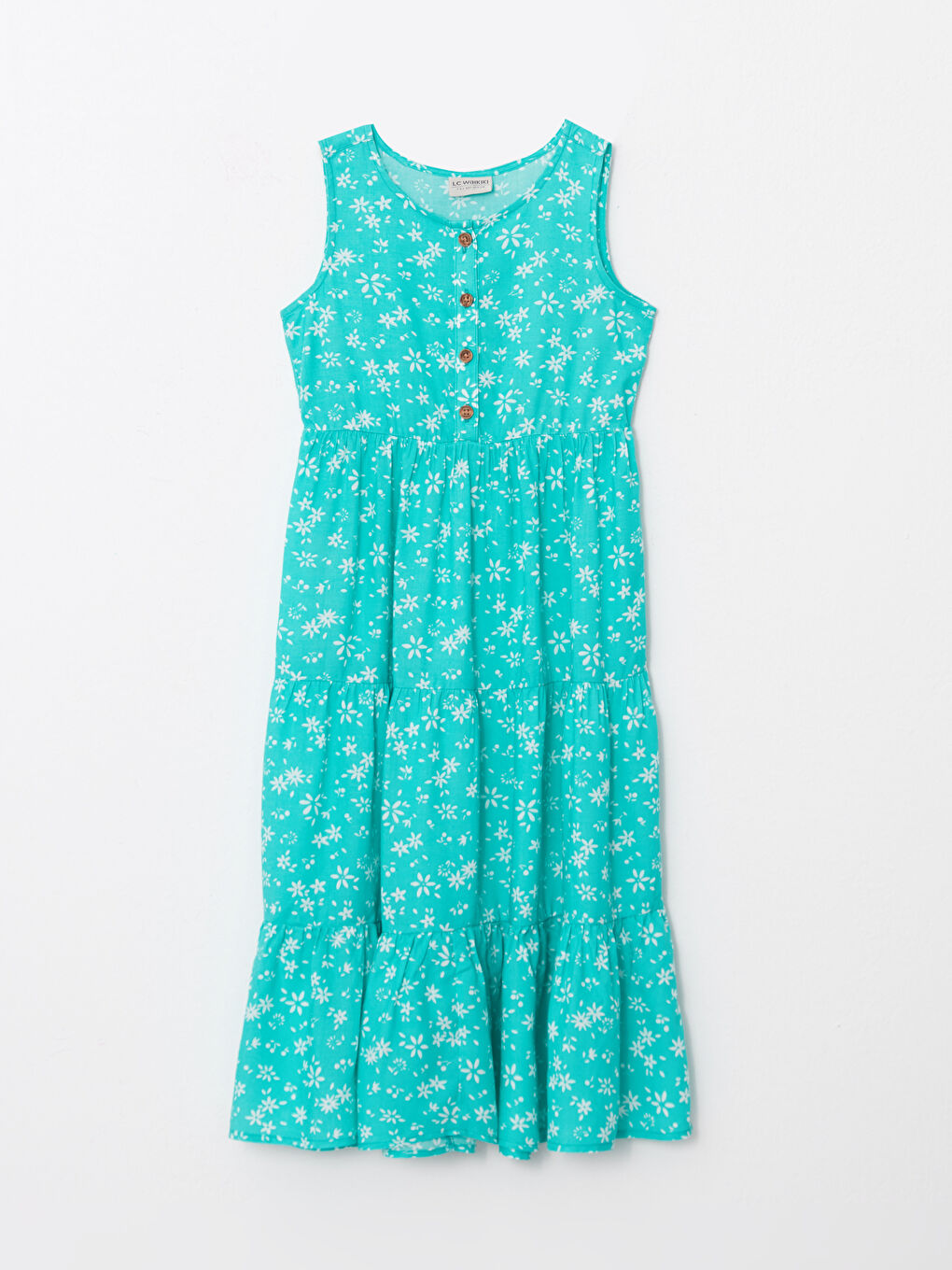 Turkuaz Bisiklet Yaka Desenli Viskon Kız Çocuk Elbise