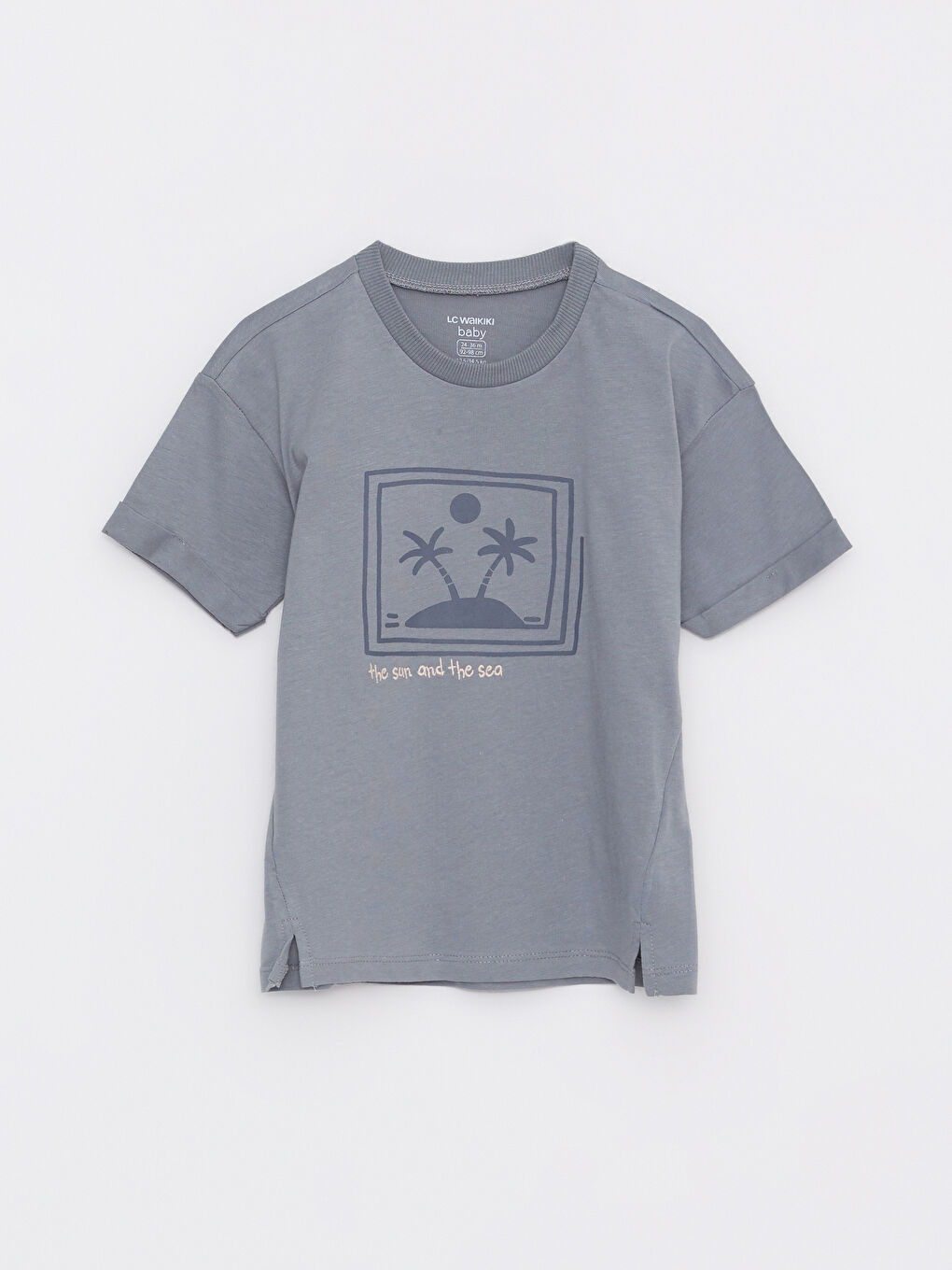 Gri Bisiklet Yaka Kısa Kollu Baskılı Erkek Bebek Tişört