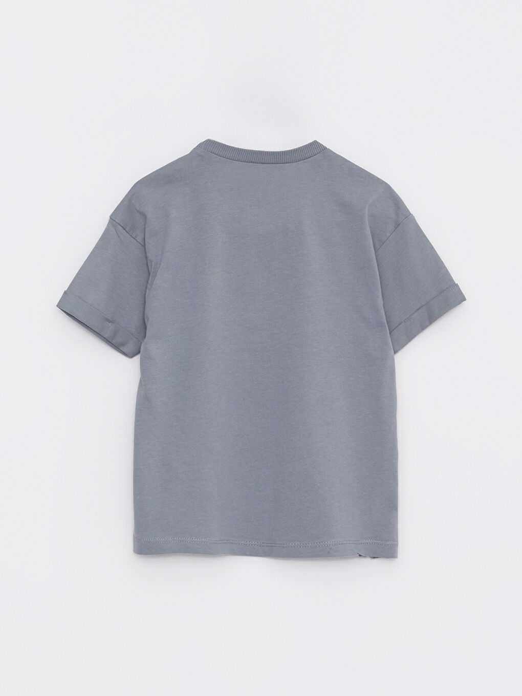 Gri Bisiklet Yaka Kısa Kollu Baskılı Erkek Bebek Tişört-1