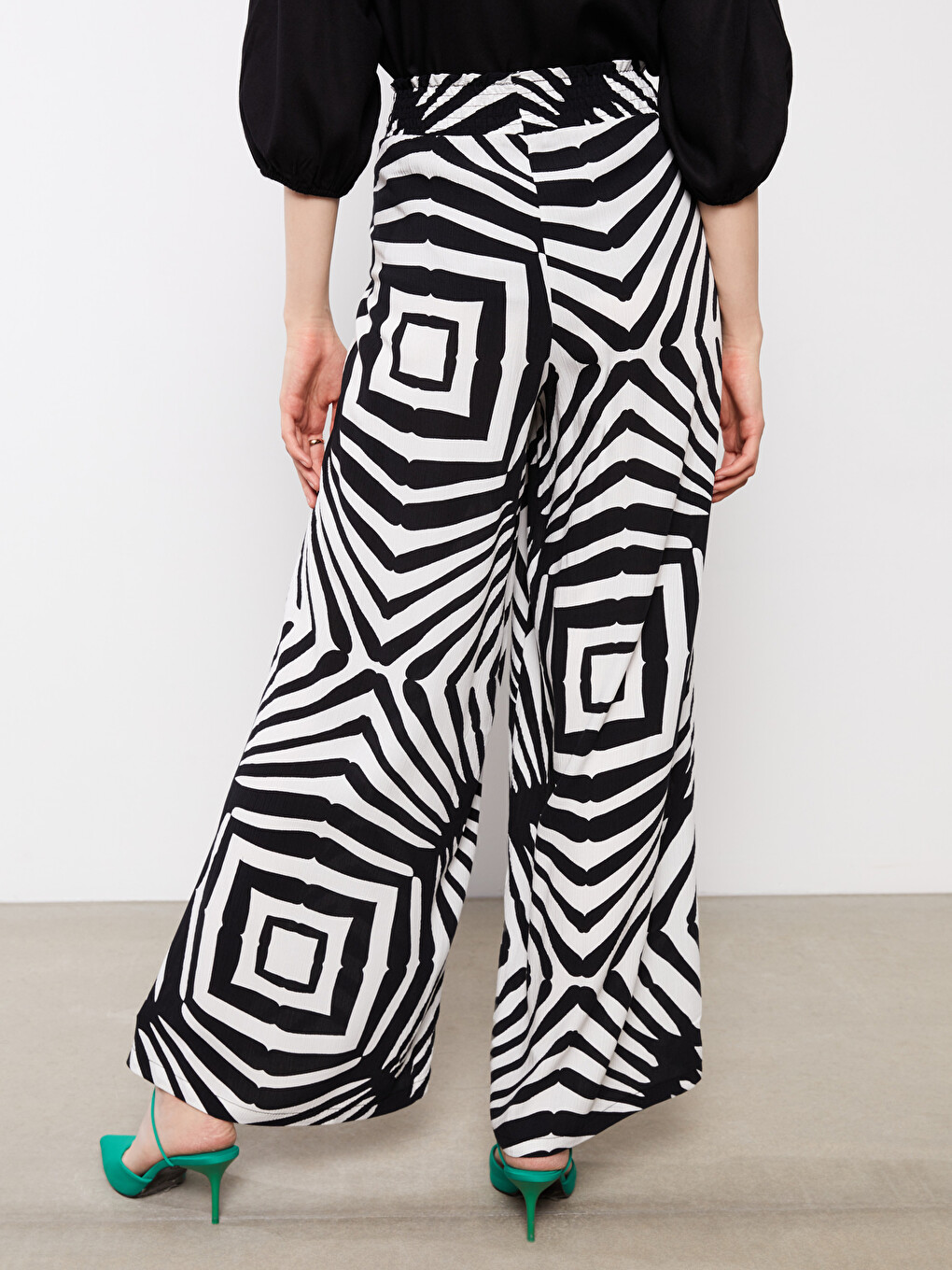 Elastic Waist Patterned Crinkle Women's Trousers-3