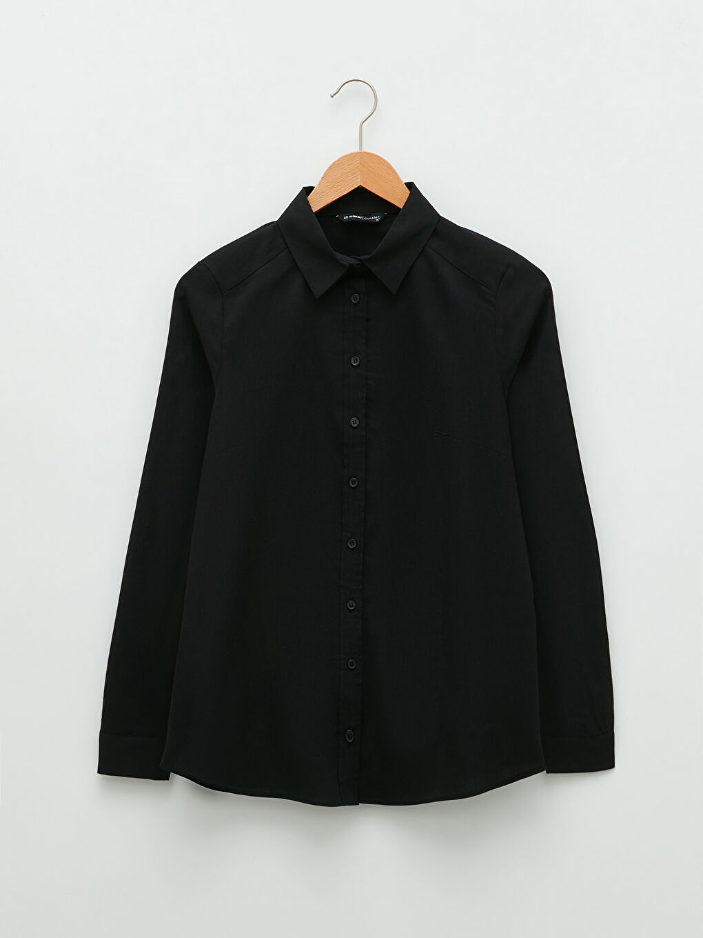 Siyah Önden Düğme Kapamalı Düz Uzun Kollu Kadın Gömlek-5