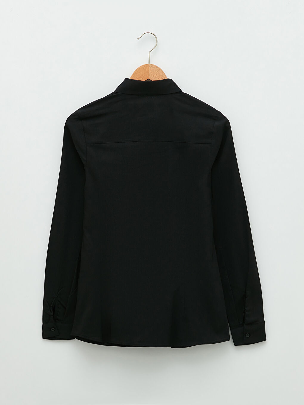 Siyah Önden Düğme Kapamalı Düz Uzun Kollu Kadın Gömlek-6