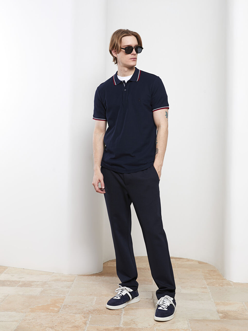 Lacivert Polo Yaka Kısa Kollu Erkek Tişört-3