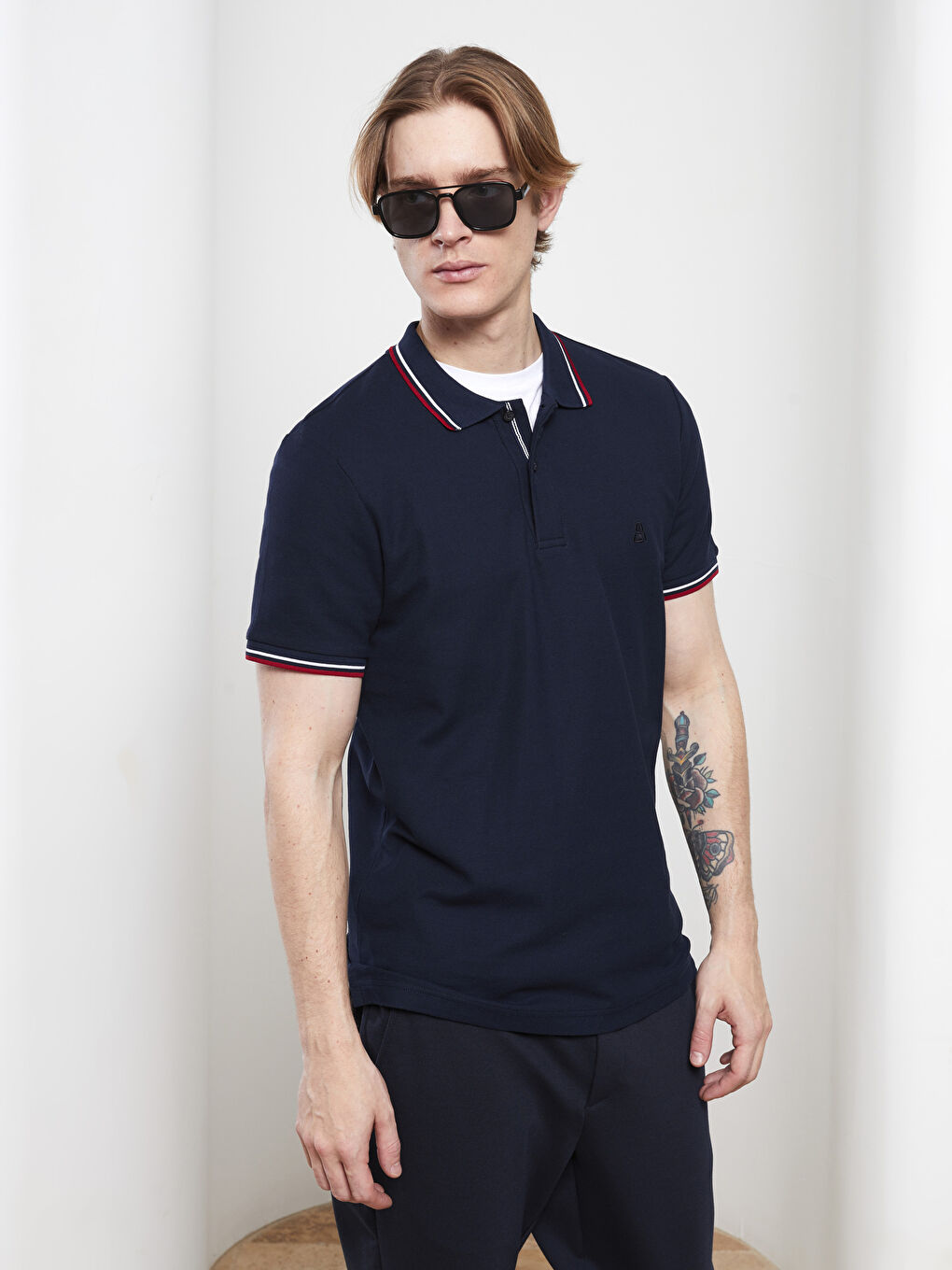 Lacivert Polo Yaka Kısa Kollu Erkek Tişört-4