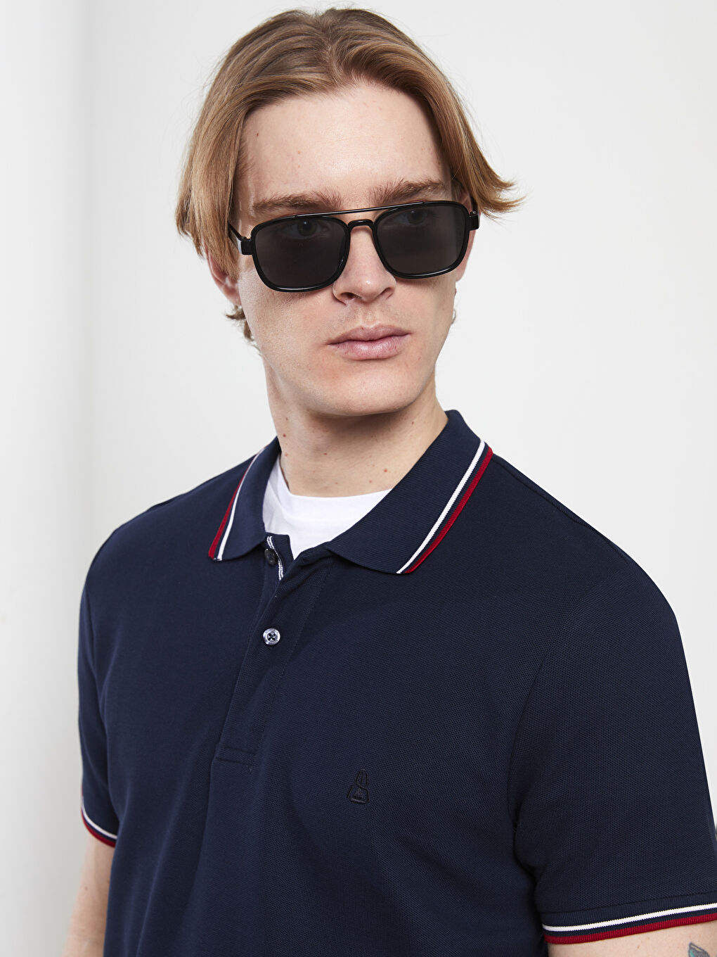 Lacivert Polo Yaka Kısa Kollu Erkek Tişört-5