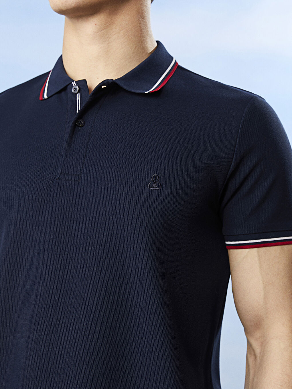 Lacivert Polo Yaka Kısa Kollu Erkek Tişört-1