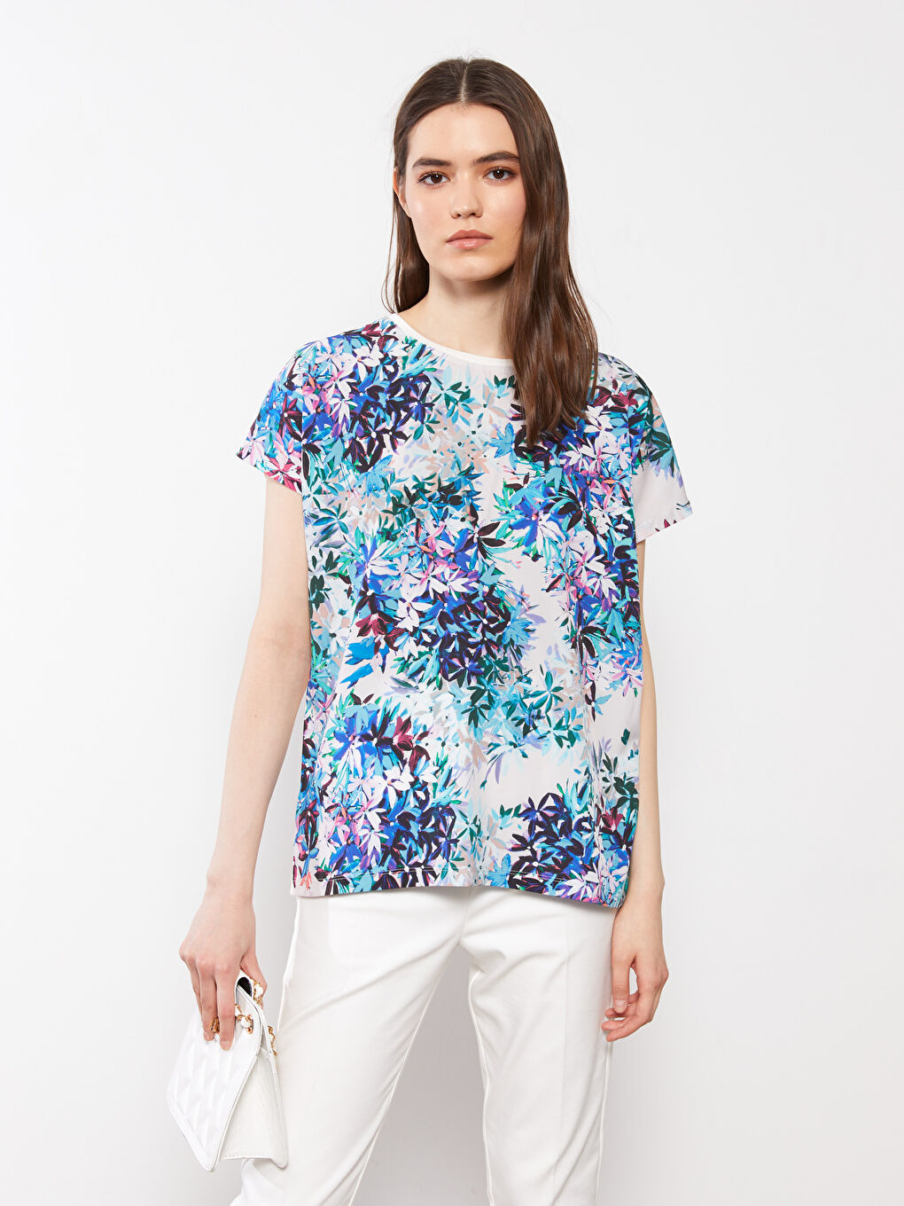 LCWAIKIKI Classic Crew Neck Floral Short Sleeve Women's T-Shirt -S2HB08Z8-F9C