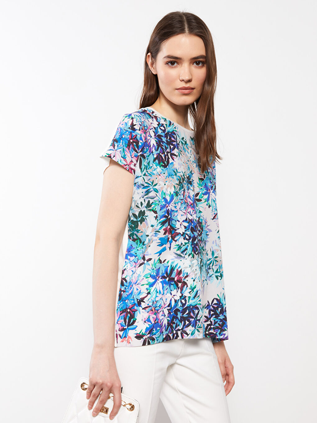LCWAIKIKI Classic Crew Neck Floral Short Sleeve Women's T-Shirt -S2HB08Z8-F9C