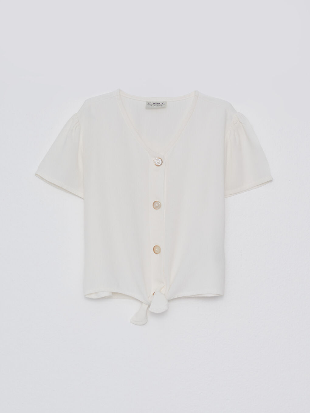 V-Neck Basic Short Sleeve Viscose Girl Shirt