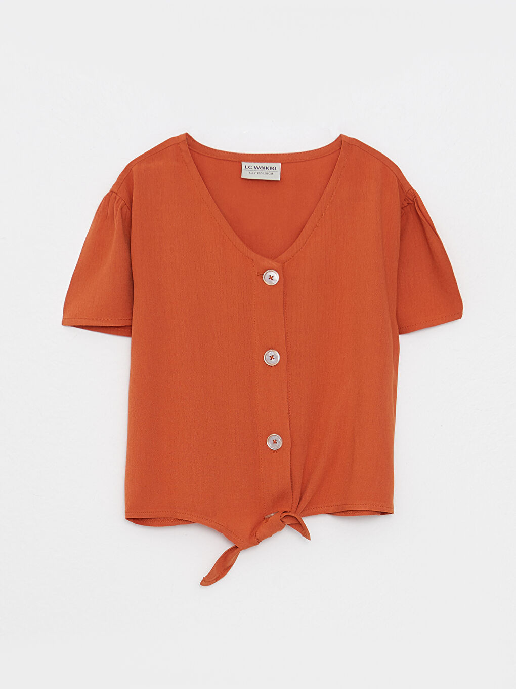 Chemise Fille Basique à Manches Courtes en Viscose avec Encolure en V