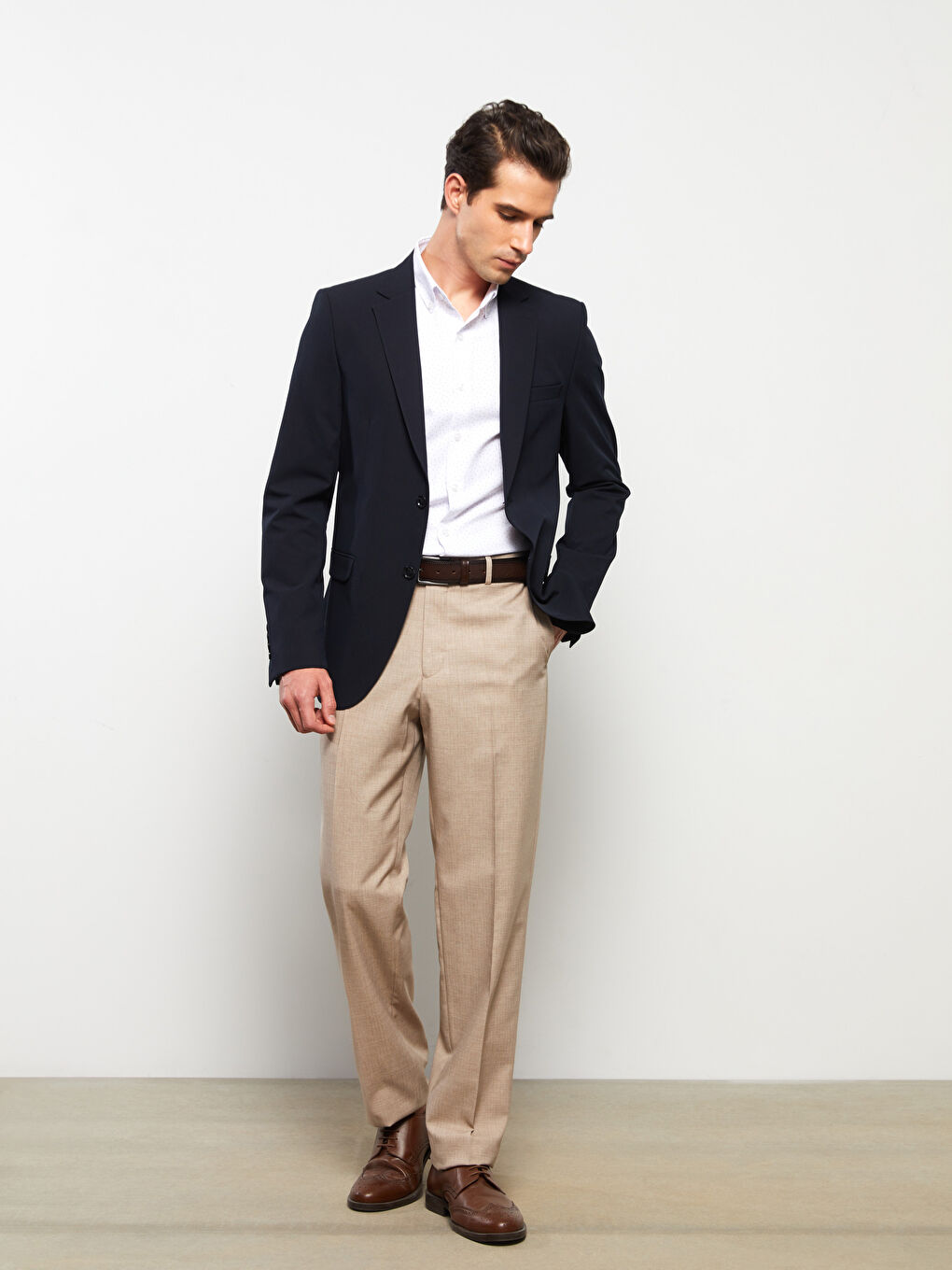 Lacivert Standart Kalıp Gabardin Erkek Blazer Ceket-1