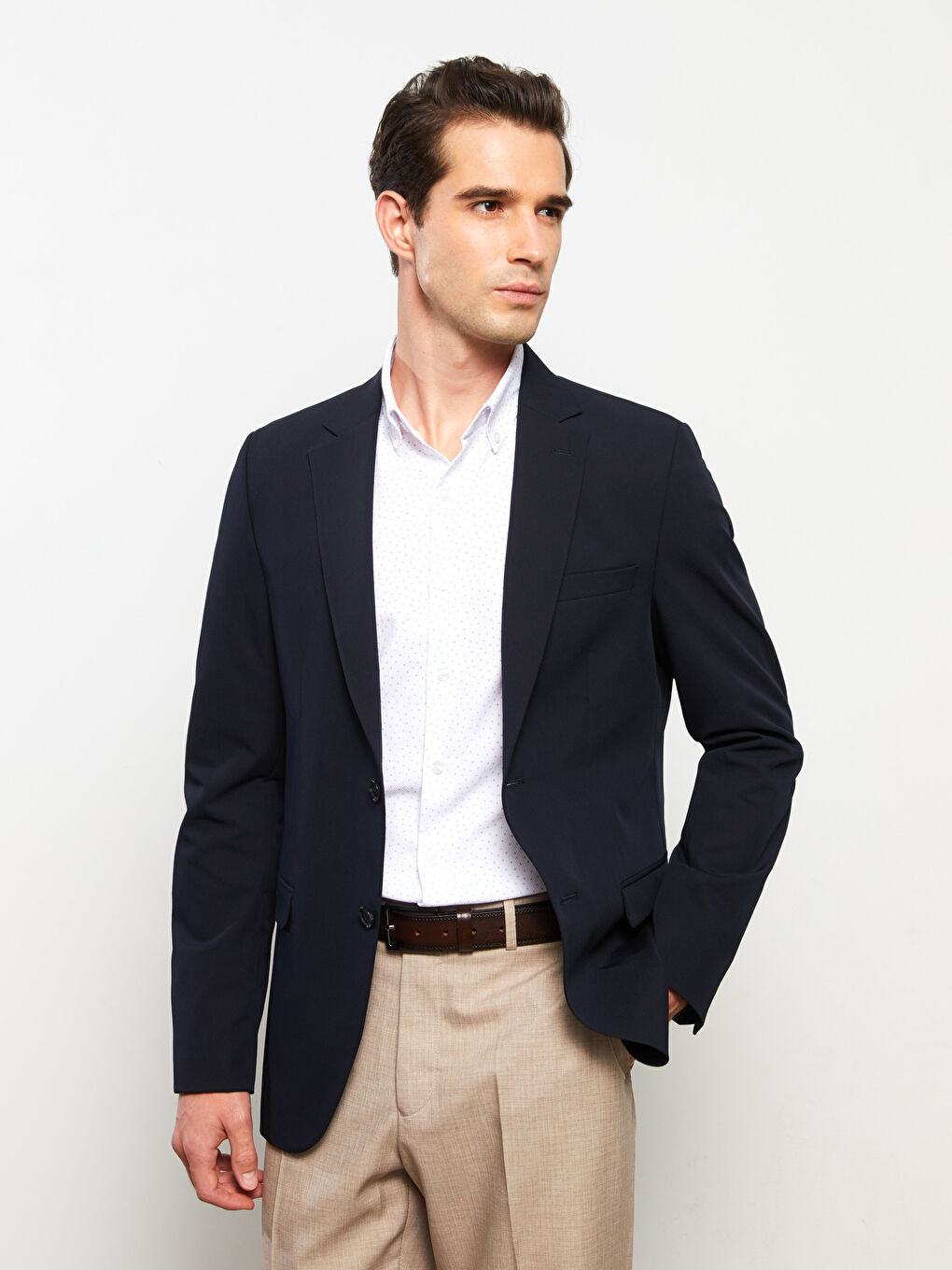 Lacivert Standart Kalıp Gabardin Erkek Blazer Ceket-2