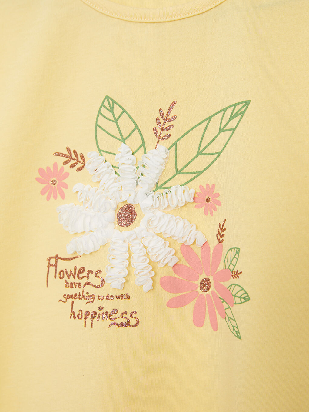 Sarı Bisiklet Yaka Baskılı Kısa Kollu Kız Çocuk Tişört ve Etek-2