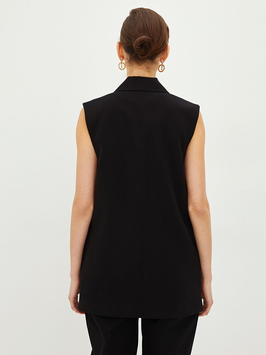 Siyah Kadın Ceket Yaka Düz Klasik Yelek-4