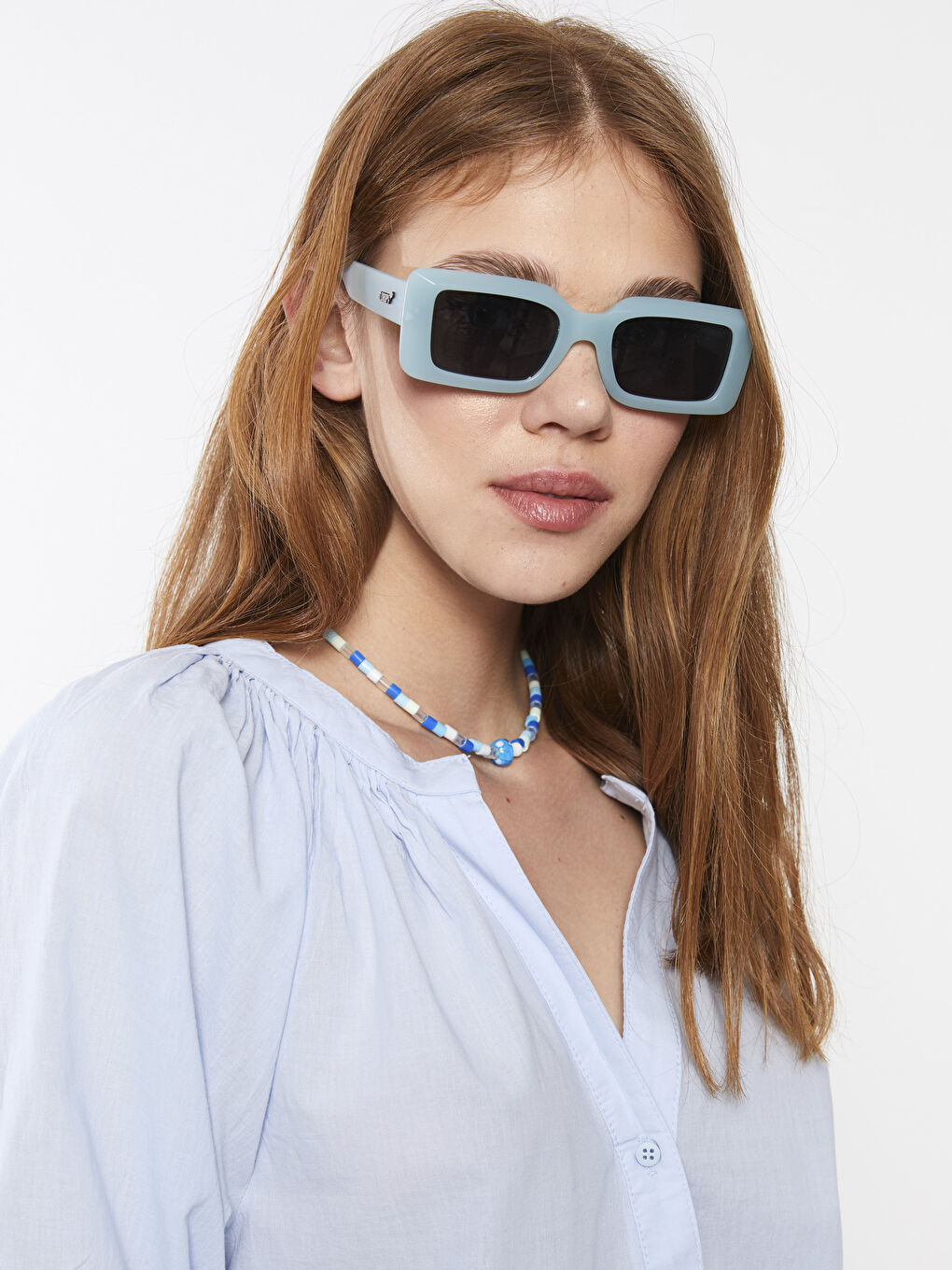 Henley Neckline Poplin Women's Blouse-2