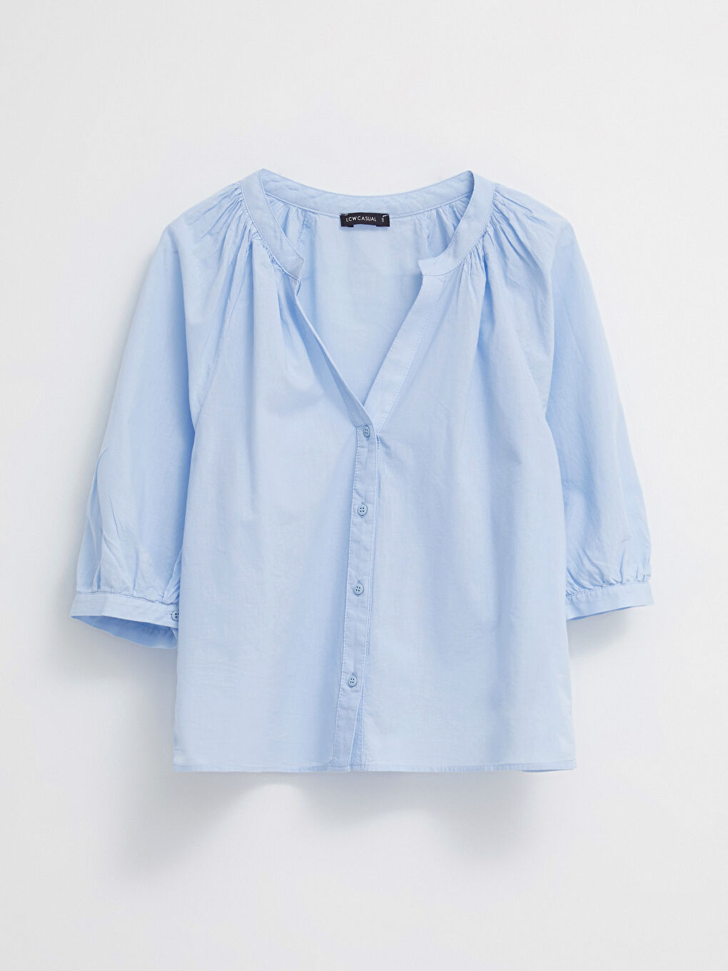 Henley Neckline Poplin Women's Blouse-4