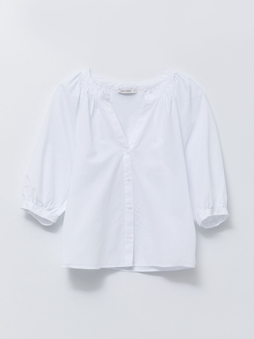 Henley Neckline Poplin Women's Blouse-5