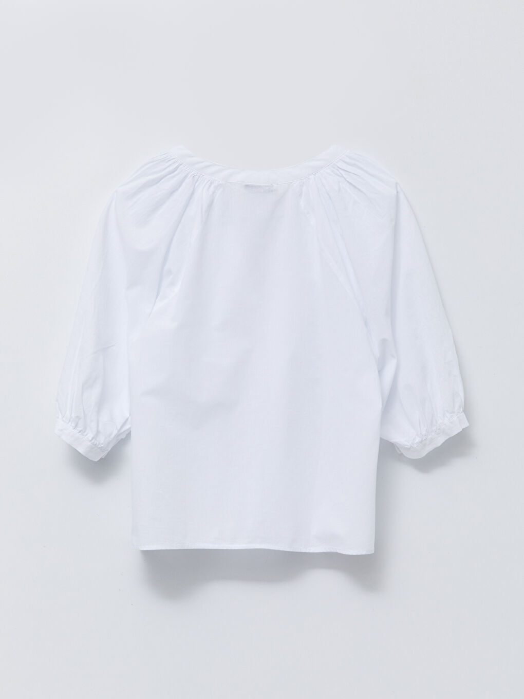 Henley Neckline Poplin Women's Blouse-6