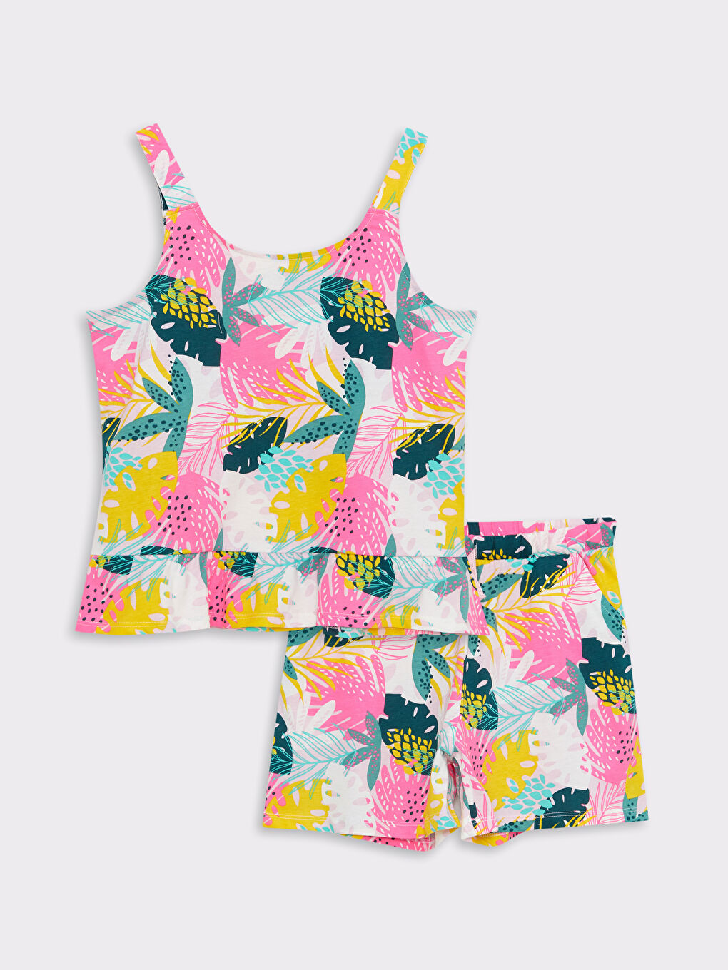 U Neck Patterned Girl's Blouse and Shorts