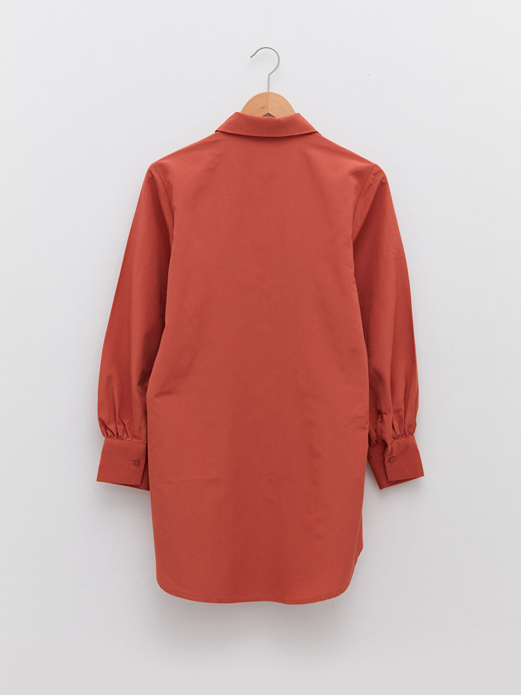 Kahverengi Düz Uzun Kollu Oversize Poplin Kadın Gömlek Tunik-5
