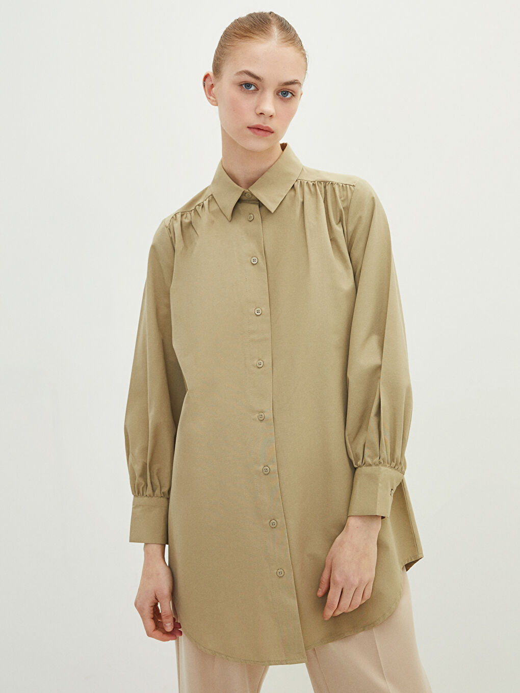 Plain Long Sleeve Oversize Poplin Women's Shirt Tunic